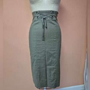 BCBGMaxAzria Olive Green Lace-Up Skirt